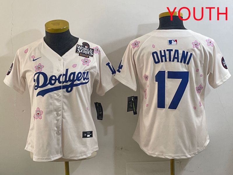 Youth Los Angeles Dodgers #17 Ohtani Cream Sakura Edition 2025 Nike MLB Jersey style 3->youth mlb jersey->Youth Jersey